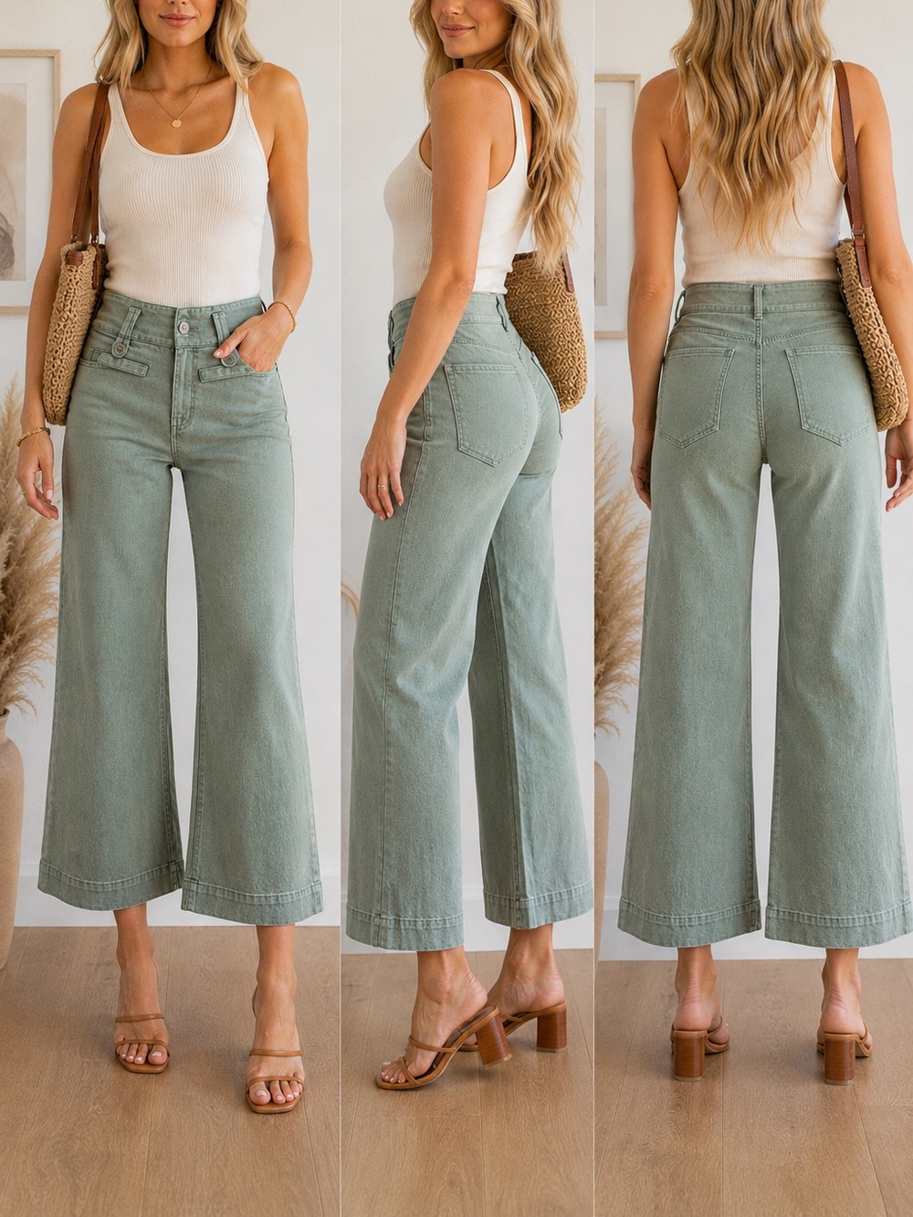 Anthropologie Pilcro and the Letterpress Muted Sage Green High-Rise Flare Jeans